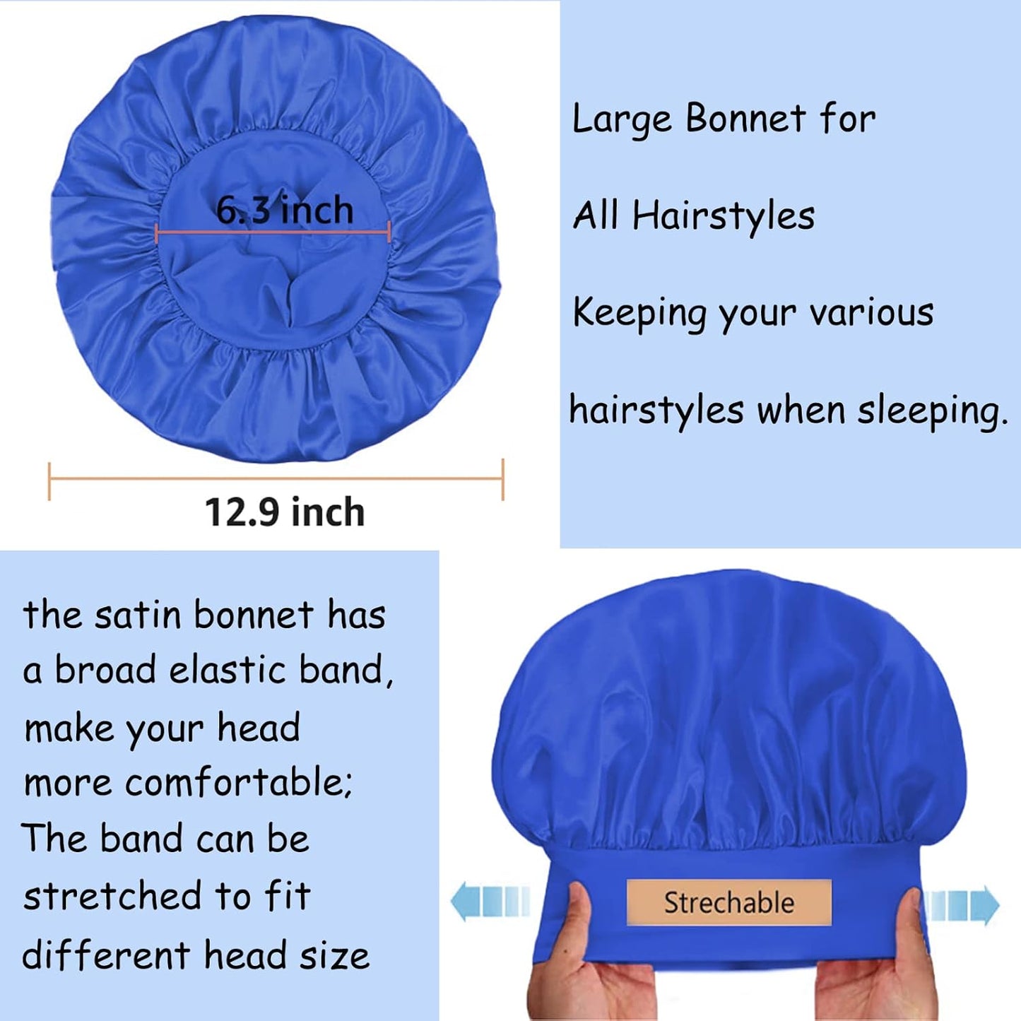 3 Pack Satin Bonnet Silk Hair Bonnet for Sleeping
